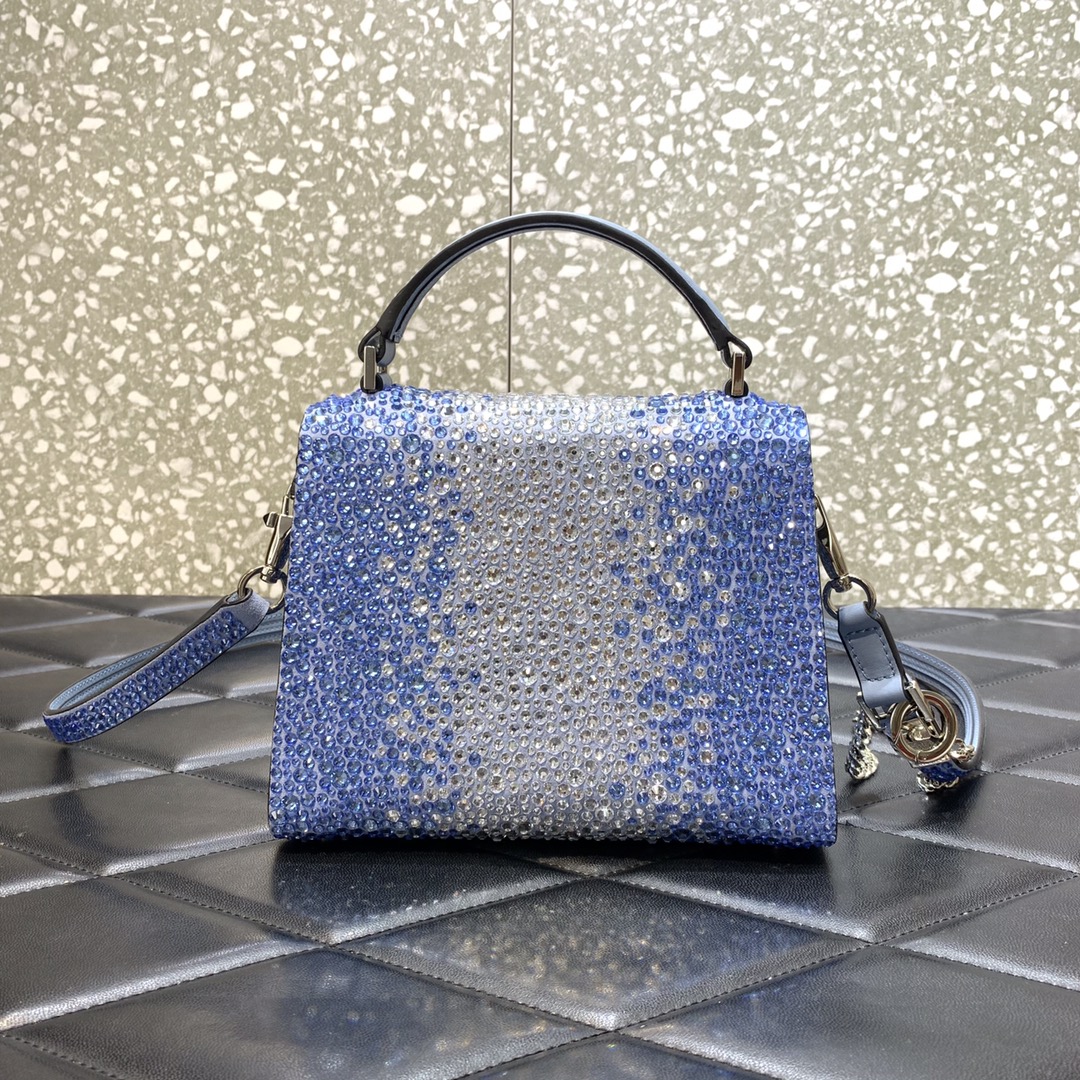 Valentino Garavani Vsling Mini Handbag Entirely Covered in Blue Rhinestones 